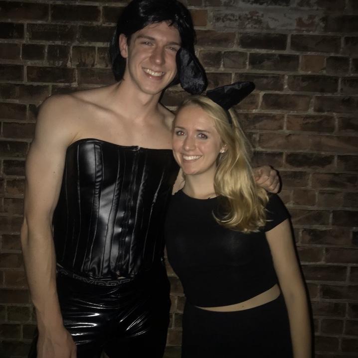Two days into us dating. At Alex's college house Halloween party (He is Tom Holland as Rihanna).
