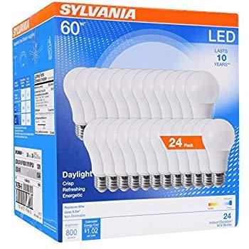 Sylvania Home Lighting 74766 60W Equivalent, LED Bulb, A19 Lamp, Efficient 8.5W, Bright White 5000K, 24 Pack, Piece