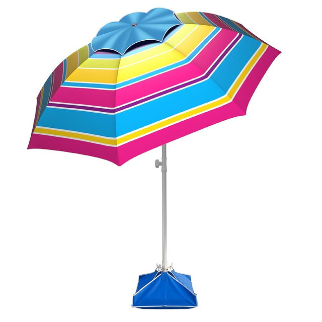 Fisqueen 8FT Large Beach Umbrella with Level 7 Wind Resistance Sand Anchor Sand Bag, Portable Outdoor Umbrella with UPF50+ UV Protection, Tilt Sun Shelter for Beach, Patio, Yard