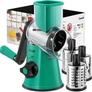 Geedel Rotary Cheese Grater with 3 Interchangeable Blades, Kitchen Mandoline Vegetable Slicer for Fruit, Nuts , Easy to Clean (Green)