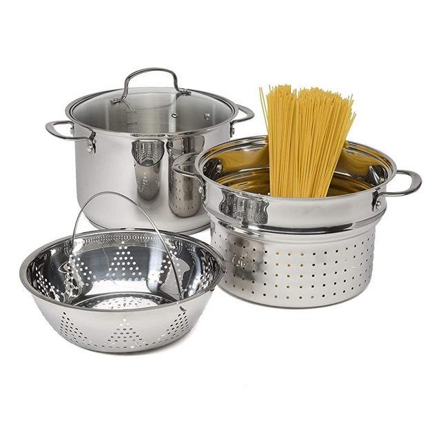 Goodful Stainless Steel 8 Quart Multi-Cooker Cookware Set, 4 Piece Pasta/Steamer