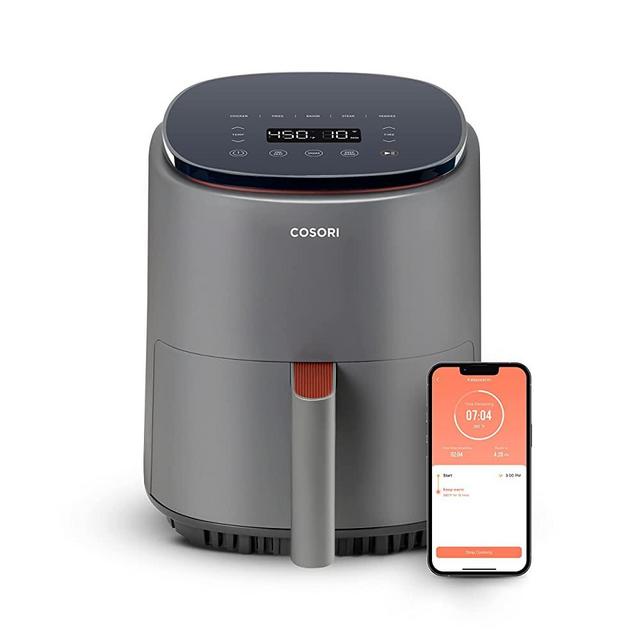 COSORI Air Fryer 4 Qt, Cooking for 2, Up to 450℉, 7 Cooking Functions, Smart Control, (Free App with 150+ Recipes), Easy to Use, Dishwasher Safe, Lite 4.0-Quart Smart Air Fryer, Matte Gray