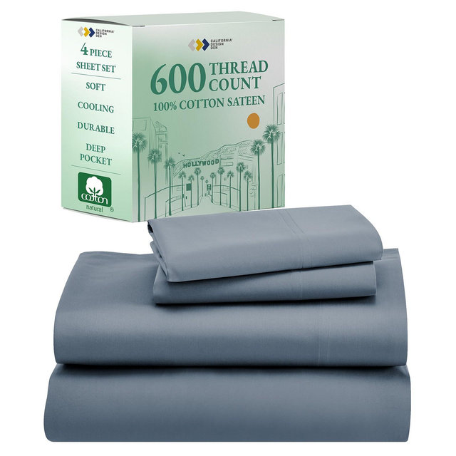California Design Den 5-Star Luxury Sheet Set, 600 Thread Count Cotton Sateen, Soft & Crisp Bed Sheets - King