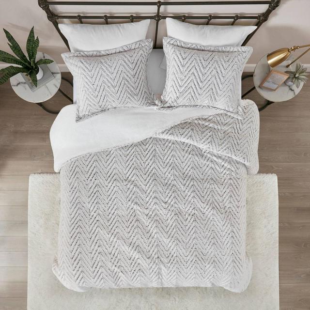 3pc Full/Queen Aurora Printed Brushed Fur Duvet Cover Set - Ivory