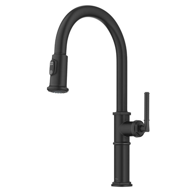 KRAUS Allyn Traditional Industrial Pull-Down Single Handle Kitchen Faucet in Matte Black, KPF-4100MB