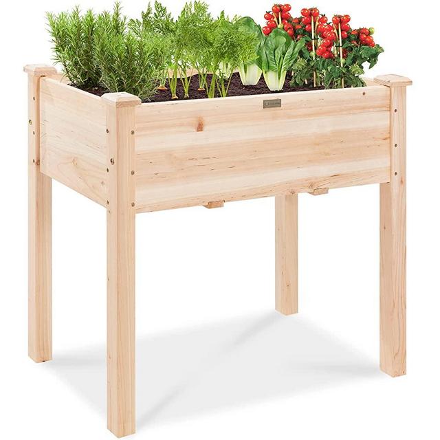 Best Choice Products 34x18x30in Raised Garden Bed, Elevated Wood Planter Box Stand for Backyard, Patio, Balcony w/Bed Liner, 150lb Capacity