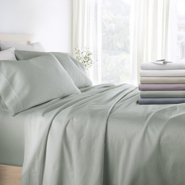 300 Thread Count Solid 100% Cotton Sheet Set - Becky Cameron, Green Mist, Queen