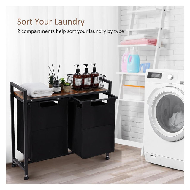 Laundry Hamper, Laundry Basket, Laundry Sorter with 2 Pull-Out and Removable Bags, Shelf, Laundry Room Storage with Table, 2 x 11.5 Gal