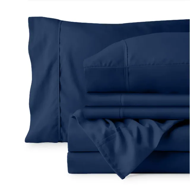 Queen Dark Blue 6pc Microfiber Sheet Set by Bare Home