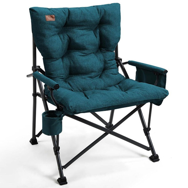 EVER ADVANCED Padded Oversized Folding Camping Chair for Adults, Heavy Duty Lawn Chair with Side Pockets, Portable Collapsible Quad Chair for Outside, Support Up to 500lbs, Green