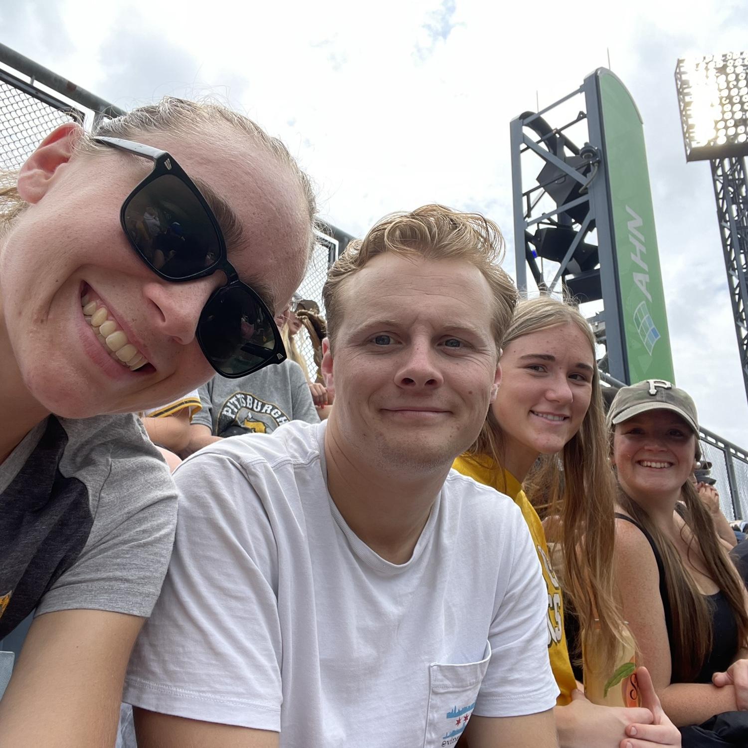 Kristen and Sean went to a Pirates game in Pittsburgh with Sarah (Kristen's sister) and Megan (Kristen's cousin).