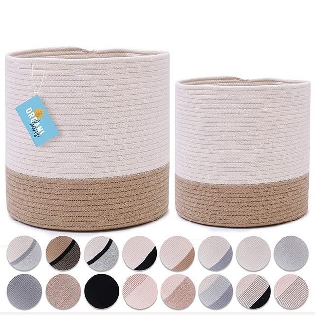 2-Pack Stylish OrganiHaus Cotton Rope Planter Baskets for Indoor Plants | Storage Baskets for Crafts, Toys, Towels and More. Choose from 16 Exciting Styles (12x12" & 10x10" - Honey/Off-White)