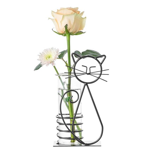 Marbrasse Desktop Glass Planter Hydroponics Vase,Planter Bulb Vase with Holder for Home Decoration,Modern Creative Cat Plant Terrarium Stand, Scindapsus Container (Lovely Cat)