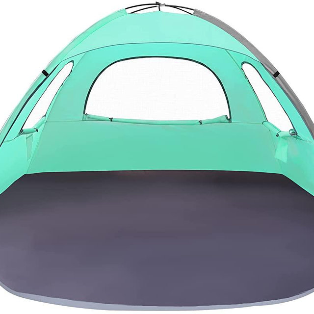 WhiteFang Beach Tent Anti-UV Portable Sun Shade Shelter for 3 Person, Extendable Floor with 3 Ventilating Mesh Windows Plus Carrying Bag, Stakes and Guy Lines