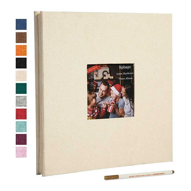Spbapr Large Photo Album Self Adhesive 4x6 5x7 8x10 10x12 Pictures Magnetic Scrapbook 40 Blank Pages Linen Cover DIY Album with A Metal Pen