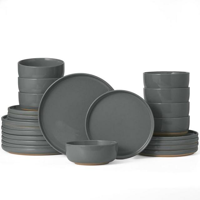 Famiware Milkyway Dinnerware Sets, 24 Piece Dish Set, Plates and Bowls Sets for 8, Dark Gray