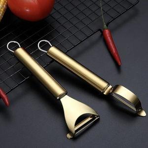 Gold Potato Vegetable And Fruit Peelers For Kitchen, Kyraton Titanium Gold Plating Stainless Steel Peelers,Sharp Blade And Ergonomic Non Slip Easy To Grip Set Of 2