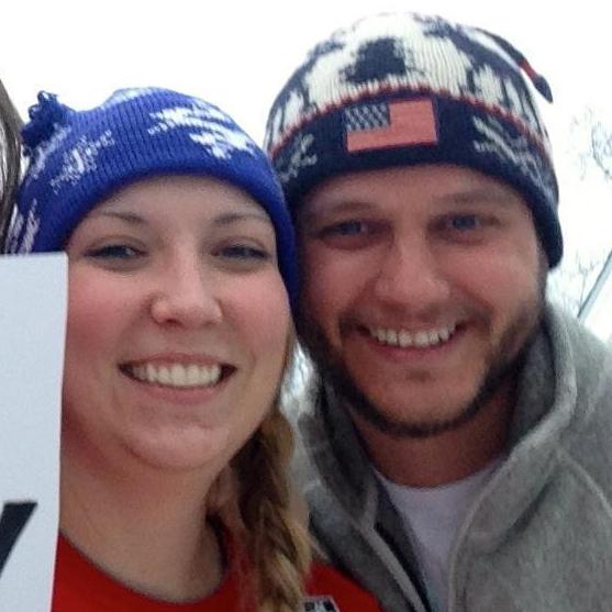 Cheering on Nick Alexander during the 2014 Winter Olympics.
