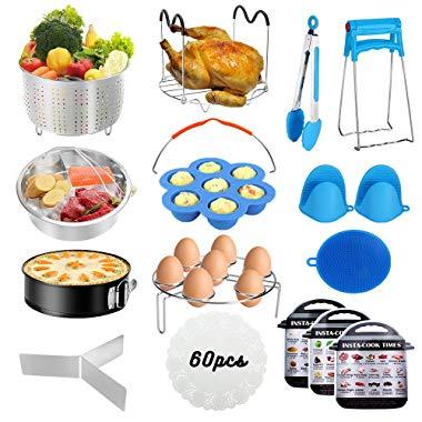 Accessories for Instant Pot,75PCS Accessories Compatible with 5/6/8Qt Instant Pot - 60 Pcs Parchment Papers,2 Steamer Baskets,Non-stick Springform Pan,Egg Rack,Egg Bites Mold,Kitchen Tong,Dish Plate Clip,Oven Mitts,and so on