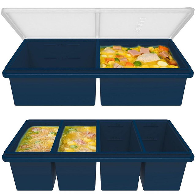 Silicone Freezer Trays with Lids, 2 Cup & 1 Cup Soup Container Style Ice Cube Trays, Easily prepare portioned meals, Great for storing soups and other dishes, Oven & Dishwasher-Safe(2-Pack)
