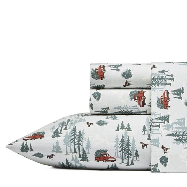 Eddie Bauer Tree Farm Flannel Sheet Set, King, Green