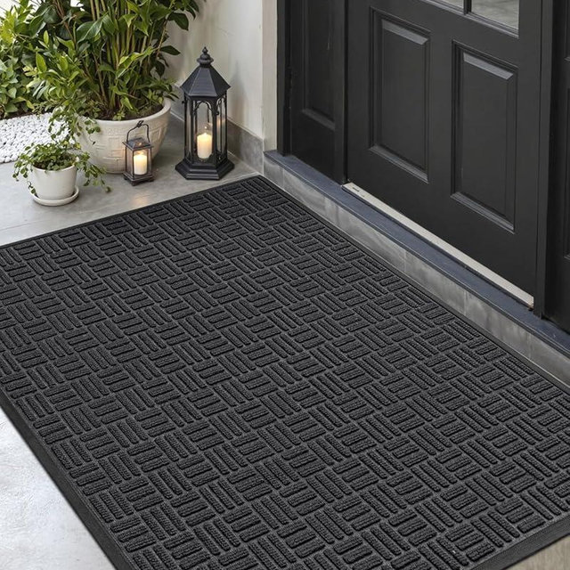 DEXI Front Door Mat Outside Entrance, 2x4 ft Rubber Entry Doormat Heavy Duty, Welcome Mats Non Slip for Inside House Floor Entryway Double Doors Exterior Patio, Maze Black