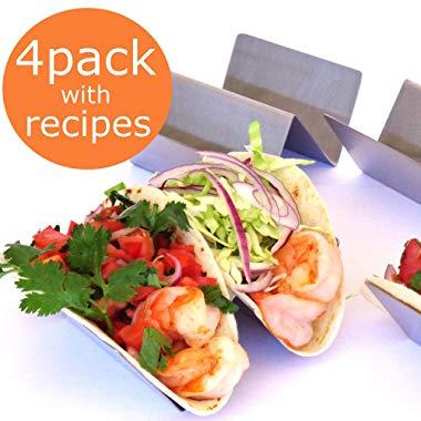 Taco Holder - Taco Holders - Taco Stand - Taco Tray - Taco Rack - Stainless Steel Taco Holder (Holds 2 Tacos - 4 Pack)