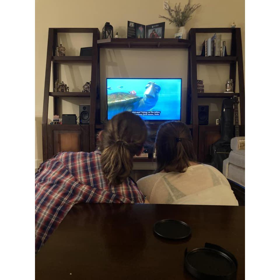 Movie night with roommates and friends