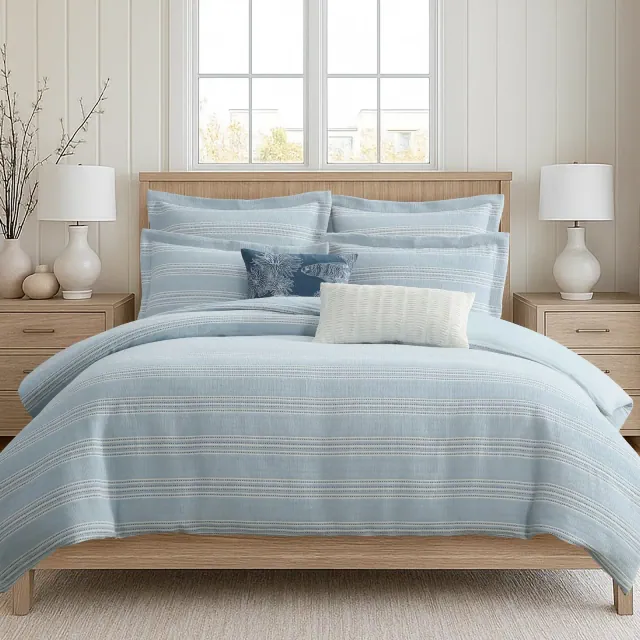 Clayton Stripes Blue Twin Duvet Set - Levtex Home