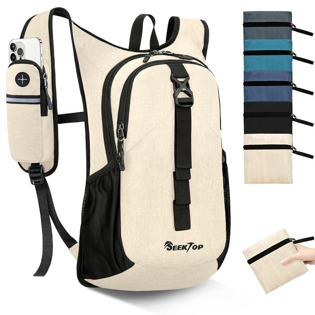 Seektop 20L Small Hiking Backpack for Women Men, Lightweight Hiking Packable Daypack with Phone Pocket for Travel Camping (Beige, 20L)