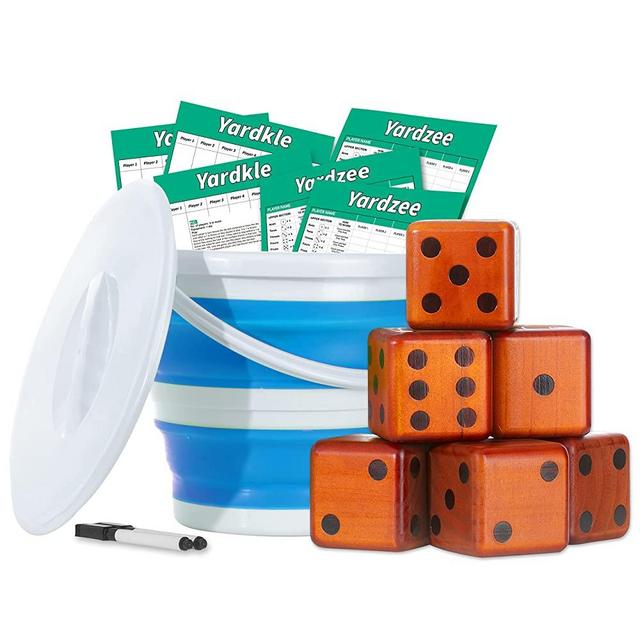 JST GAMEZ Giant Wooden Set of 6 Yard Dice with Yardkle and Yardzee Scoreboard-Yard Outdoor Games for Adults and Family Giant Lawn Games-Choose Your Set
