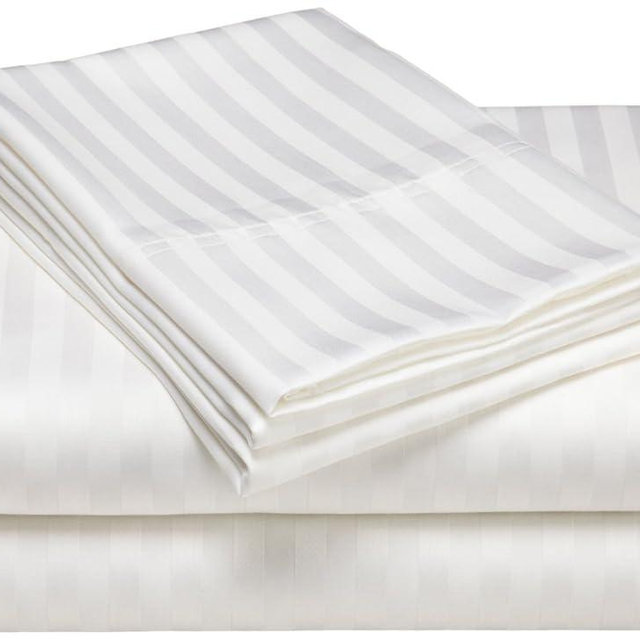 Fresh Home Collection 1000 Thread Count 100% Egyptian Cotton Deep Pocket Dobby Striped Sheet Set (Queen, White)