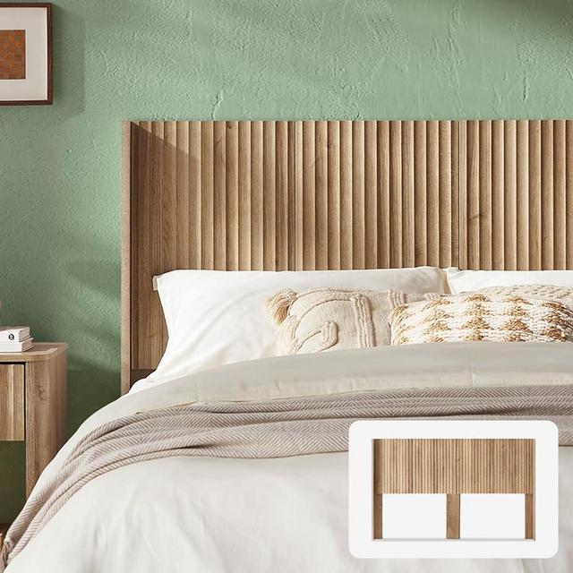 mopio Brooklyn King Size Oak Headboard, 80.8" Wide Headboard Only, Wood Headboard, Modern Farmhouse, Boho, Wall Mount, Fluted Panel, Wingback Design