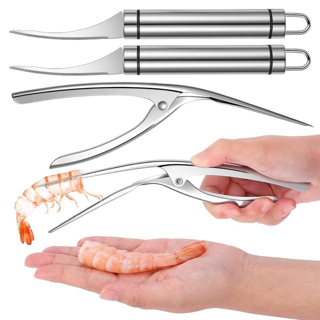 4 PCS Shrimp Deveiner Tool & Peeler, Stainless Steel Peeler Knife & Deveining Tool for Shrimp Peeled and Deveined, Cooked or Frozen Shrimps Cleaning, Easy Shrimps Thread Removal