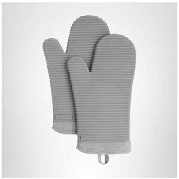 KitchenAid Ribbed Soft Silicone Oven Mitt Set, 7"x13", Grey 2 Count