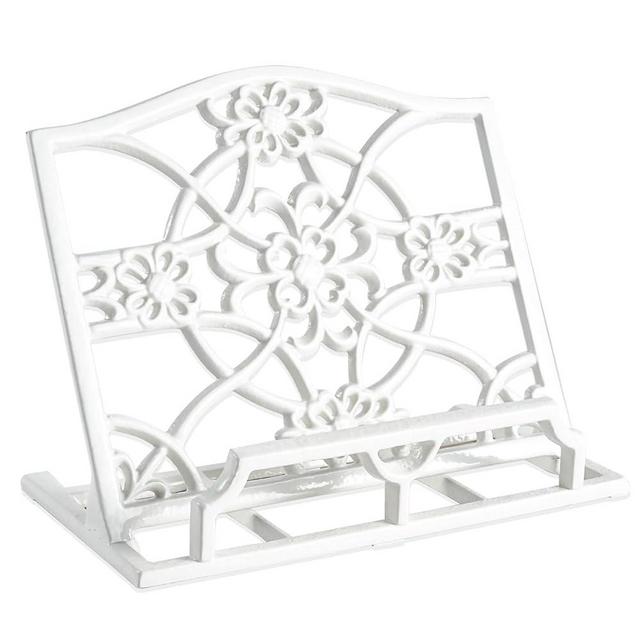 Vintage Cookbook Stand Cast Iron, Decorative Metal Cookbook Recipe Holder for Cookbooks or iPad Stands for Kitchen (White, 11.5" * 9.2")