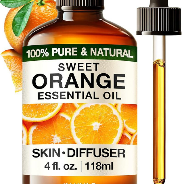 Kukka Sweet Orange Essential Oil for Diffuser & Skin - 4 Fl Oz - 100% Pure Natural Orange Oil, Citrus Scent, Cleaning for Aromatherapy & Soap Making Scent DIY