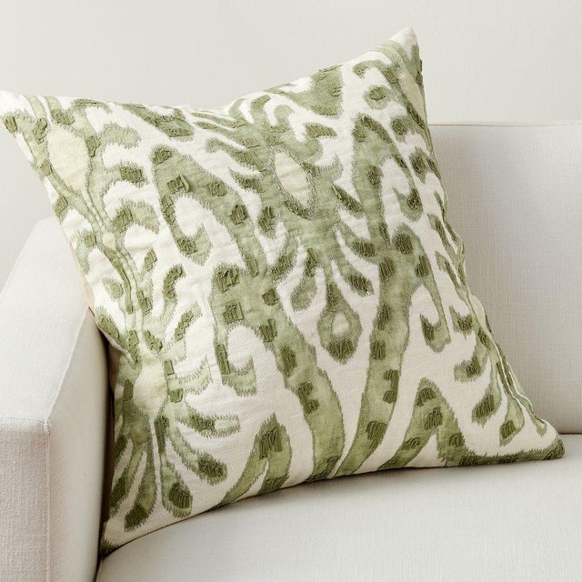 Delancey Embroidered Pillow, 24", Green