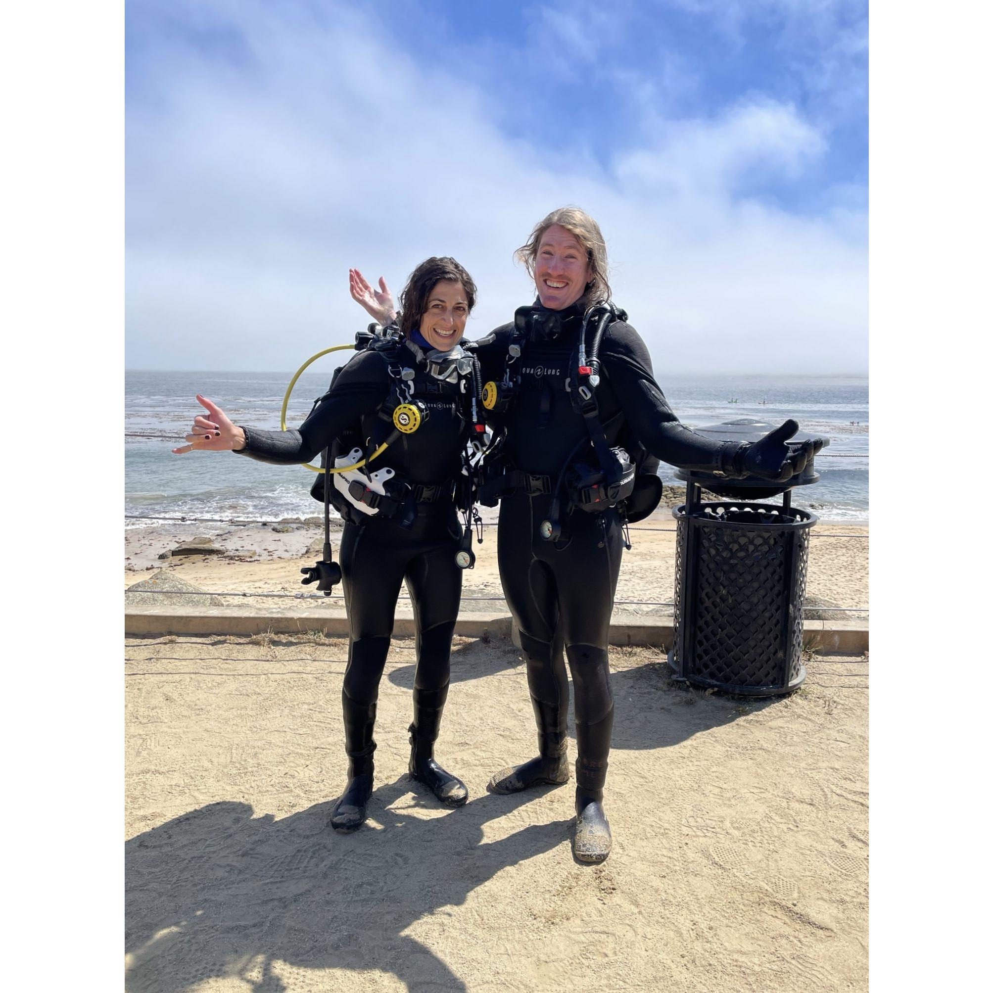 Trying out our new scuba gear on our first official dive together.
It was far from boring.
Ask us more about it at the wedding.