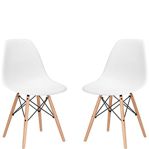 Poly and Bark Eames Style Molded Plastic Dowel-Leg Side Chair (DSW) Natural Legs (Set of 2)