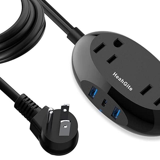 Power Strip with USB C,2 Outlets 3 USB Ports(15W) Travel Charging Station,Flat Plug,5 ft Extension Cord, Mini Portable Design, Safety System for Travel, Desk, and Home Office