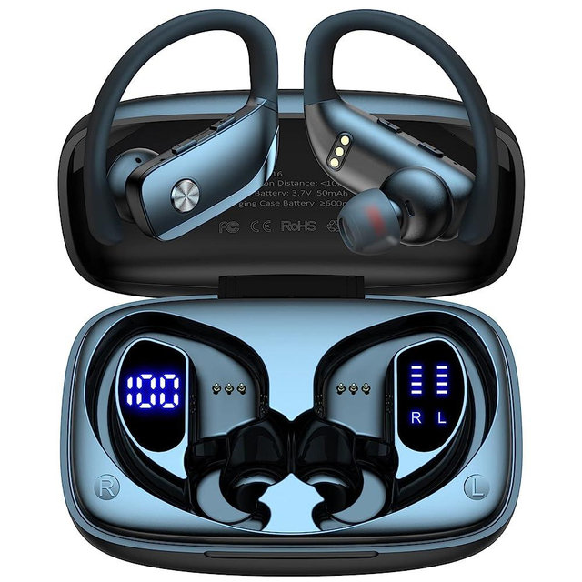 Wireless Earbuds Bluetooth Headphones 48hrs Play Back Sport Earphones with LED Display Over-Ear Buds with Earhooks Built-in Mic Headset for Workout Black BMANI-VEAT00L