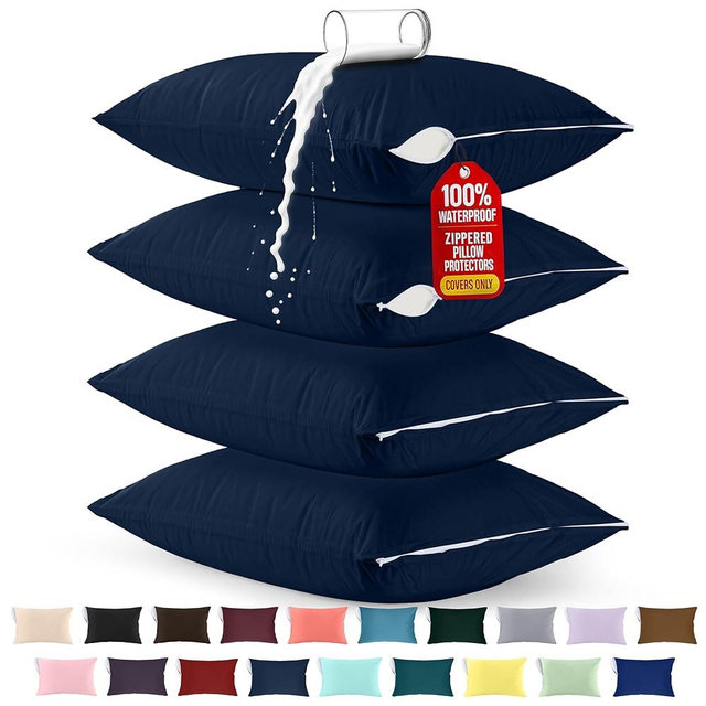 Utopia Bedding Premium 100% Waterproof Pillow Protectors with Zipper Standard Size (Set of 4), Bed Bug and Dust Mite Proof Zippered Pillow Covers, Pillow Encasement Cases, Navy