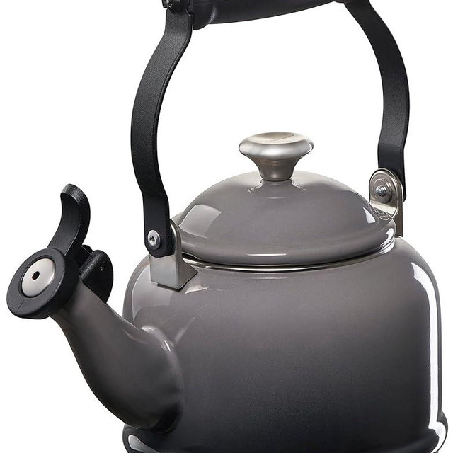 Le Creuset Enamel On Steel Demi Tea Kettle with Metal Finishes, 1.25 qt, Oyster