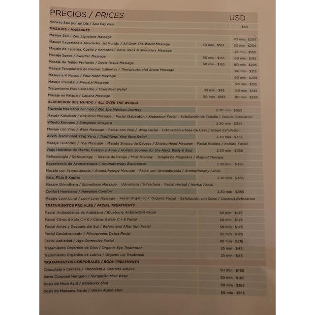 Spa Menu