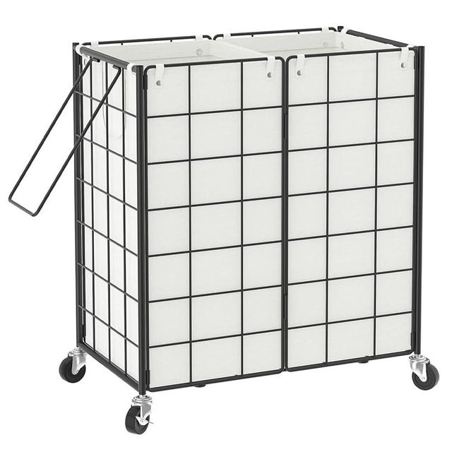 WOWLIVE Double Laundry Hamper with Wheels,Metal Wire Frame Rolling Laundry Basket with 2 Removable bags,120L Dirty Clothes Hamper Organizer Dorm Room Storage for Bedroom,Bathroom,Black and White