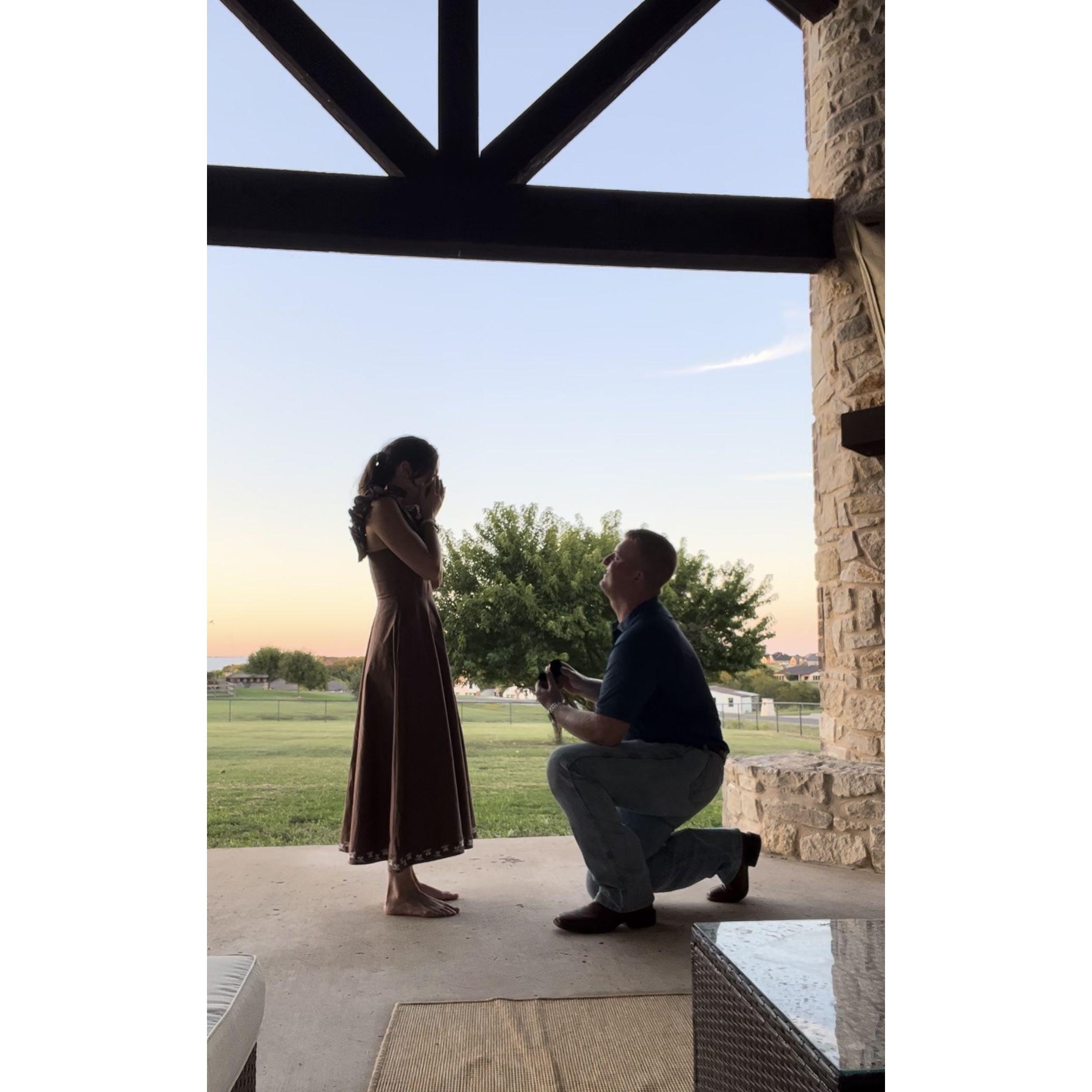 In July of 2024, we bought our first home together in Godley, Texas. We painted, cleaned, and spent many hours making it feel like our own. In September of 2024, Ross asked me to marry him on our back porch, which was a spot that made us fall in love with the home. We cannot wait to make more memories in this very spot!