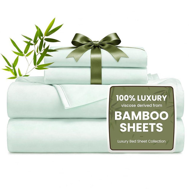 Love's cabin 4 Piece King Size Sheet Set, 100% Rayon Derived from Bamboo, Cooling & Breathable, Soft Silky Deep Pocket up to 16", Hotel Luxury Bedding for Hot Sleepers, Sea Glass