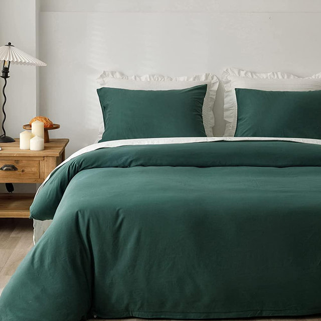HeimenAogo 600 Tc Egyptian Cotton Duvet Cover King Size Ultra Soft and Breathable Bedding Set with Zipper Closure Long Staple Washed Cotton Comforter Cover Silver Pine 3Pcs