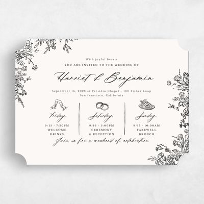 Beige Ticket Wedding Invitation - Josette Landscape